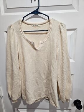 Rhea + Thea Cream Ribbed Knit Top